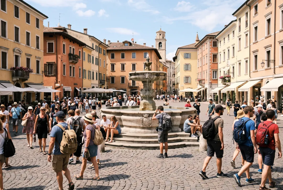 Before: original photo for “Remove all the tourists. Keep the fountain, buildings and lighting unchanged.”